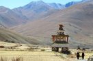 Trekking past gompa at Dho Tarap