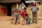 Friendly children on village walk