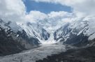 View of South Inylchek Glacier from flight to Karkara Base Camp