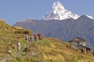 Scenic mountain view of Machhapuchare on trek