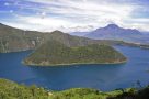 View of Cuicocha Lake on foot in Ecuador