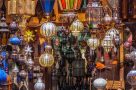 Marrakesh souk selling traditional Moroccan lights